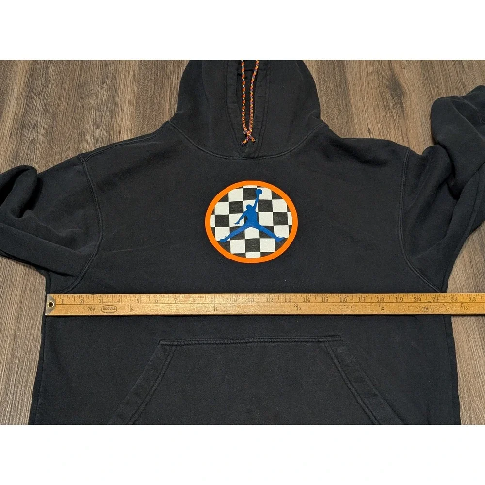 Jordan Hoodie Mens Medium Black‎ Checkered Jumpman Racing 23 Pullover Sweatshirt